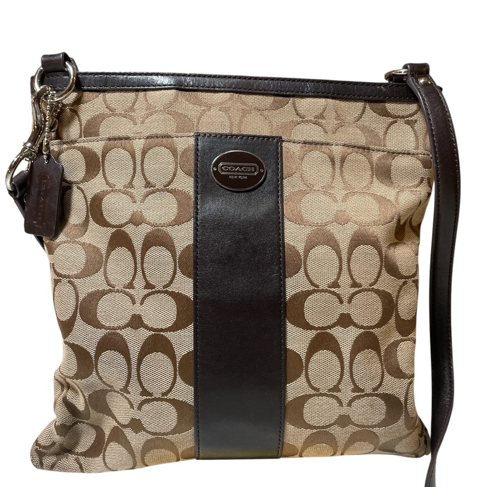 Coach Signature Brown & Tan Crossbody w Black Leather- Used - Picture 5 of 17